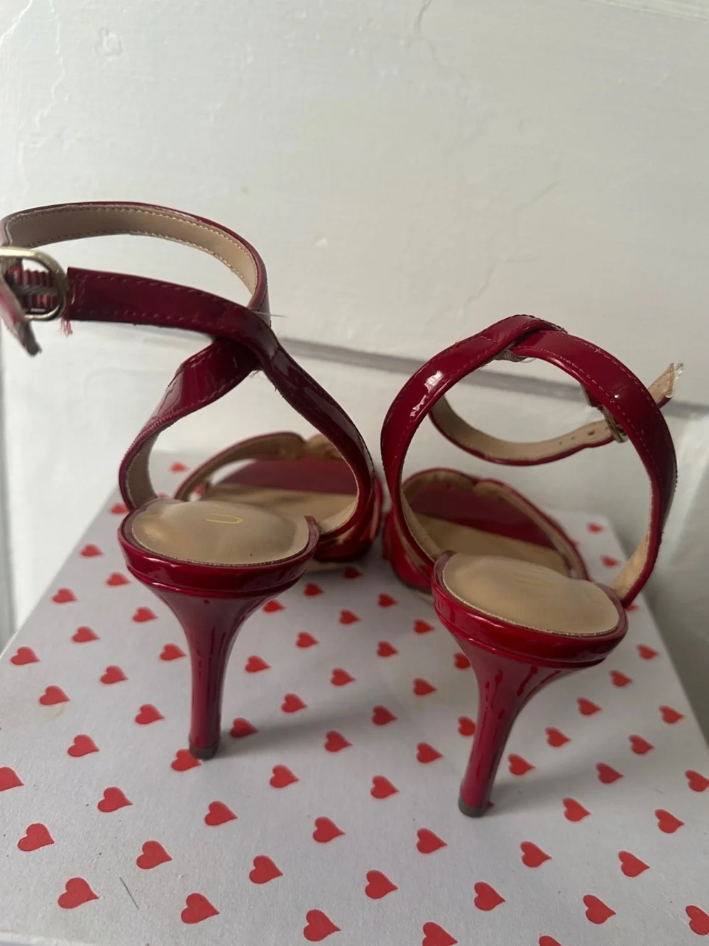 Unisa Red Patent Strappy Ankle-Heel Sandals